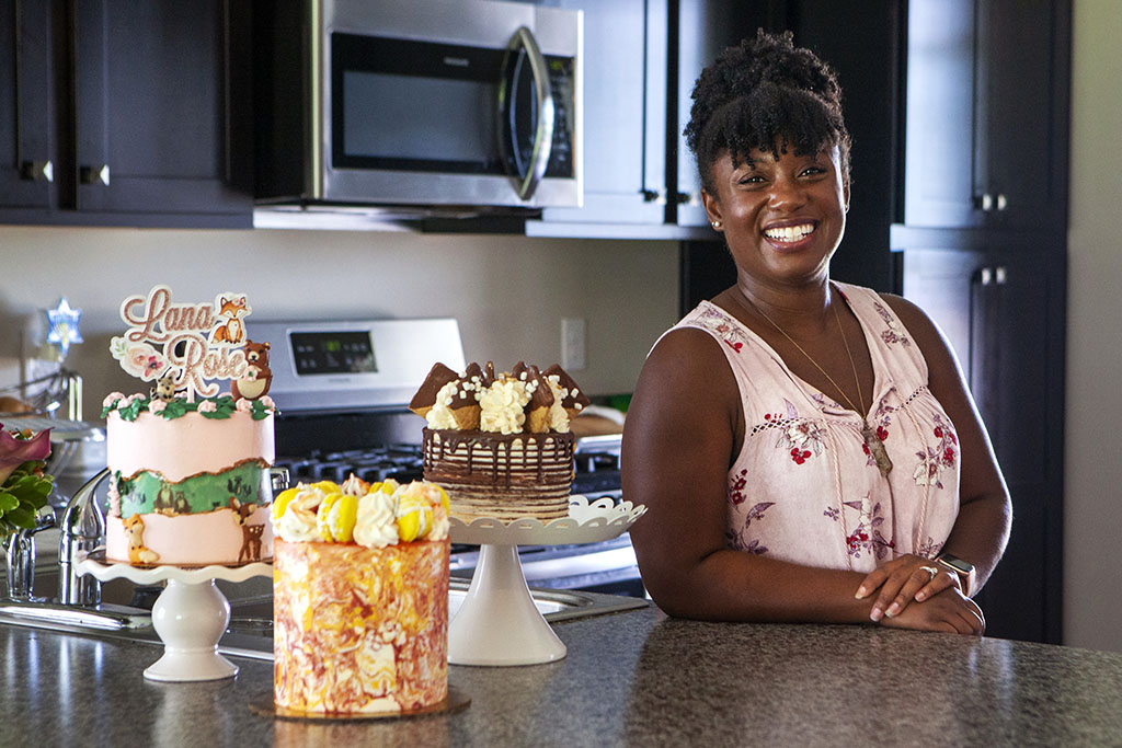 Bella Nava Creations Minnesota Pastry Chef portrait in her home kitchen. Minneapolis Food Photographers
